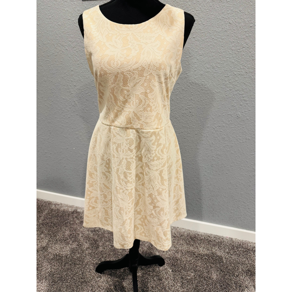 HeartSoul Women’s Beige Lace Sleeveless Dress | Fit & Flare | Size Large